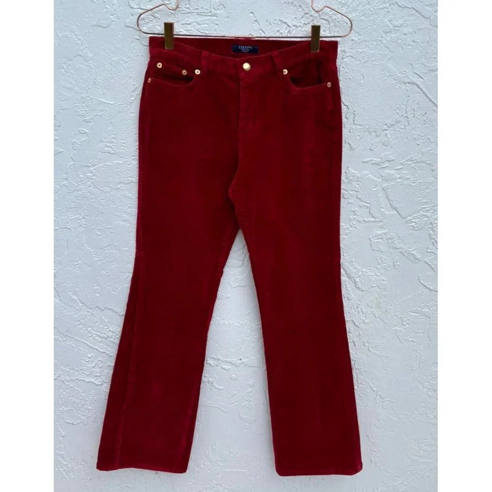 CHAPS Petite Womens Stretch Wide Leg Corduroy Pants Red Sz 4